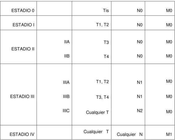 TABLA 1. Estadios tumorales. 