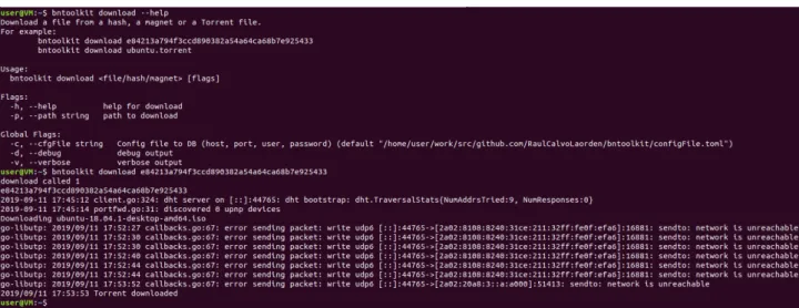 Figura A.6: BNTtoolkit download –help y ejecución