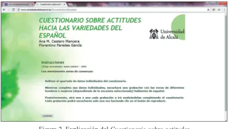 Figura 2. Explicación del Cuestionario sobre actitudes  hacia las variedades del español