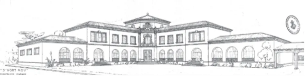 Figura 7. Plano fachada de entrada del G. Esc. Hort. Nou en Palma de Mallorca, 1932. Fuente: Ministerio de  Cultura y Deporte