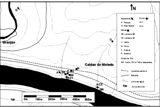 Figura 3. Localiza¡;ao dos pontos de água inventariados (adaptado de ESPINHA MARQUES, 2001).
