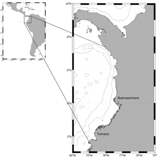 Fig. 1. Study area in the Eastern Tropical Pacific off Colombia (6°80  -1°42  N).