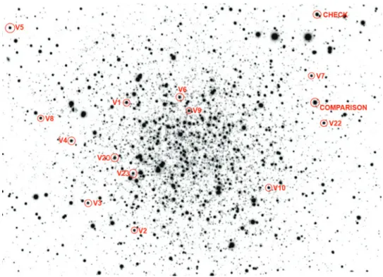 Figure 3 Finder chart constructed from V-band images used in this study. NE is at top left.