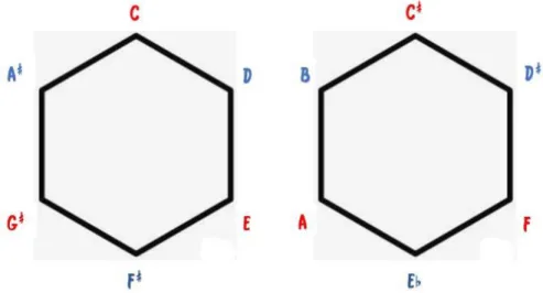 Figura 4 Hexágonos de 2das mayores y 7mas menores (creación propia) 
