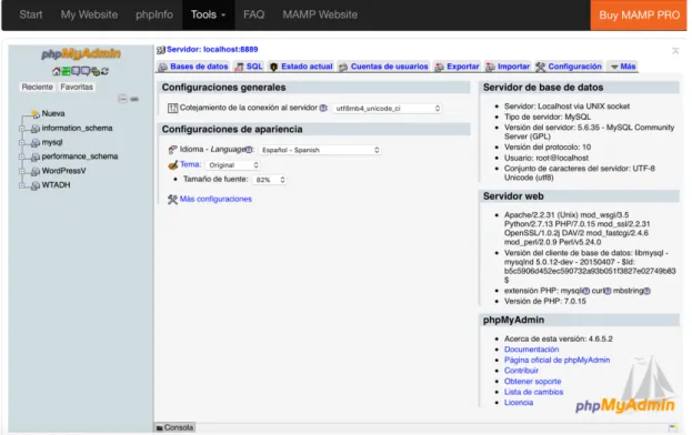 Ilustración 11Ventana inicio phpMyAdmin 