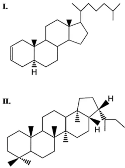figure 6) is one of several triterpenoid bio- bio-markers produced by cyanobacteria. Thus,  the ratio of homohopane to cholest-2-ene  may be used to monitor the degree of  pel-letisation of the lake-floor sediment