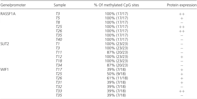 Table 2. Frequency of CpG Sites Methylated at Each Promoter, Ampliﬁed by MSPCR for Methylated DNA