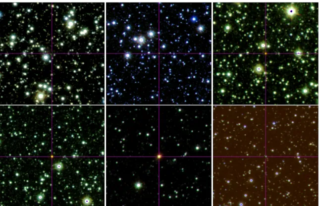 Fig. 5. JHK s colour composite images showing the six stars (red cross) described at Sect