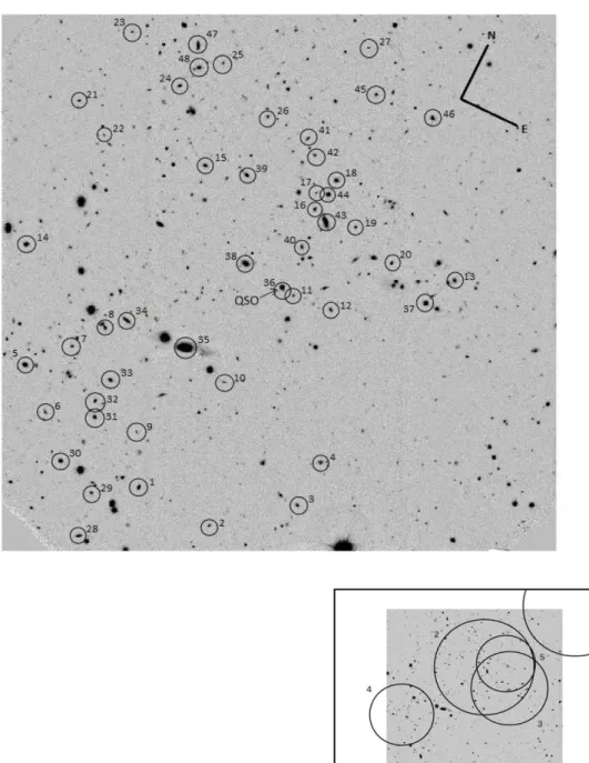 Figure 5. Top: 5.  5 × 5.  5 image of the field centered on the SDSS quasar 022553.59 + 005130.9