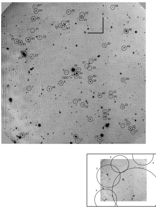 Figure 3. Top: 5.  5 × 5.  5 image of the field centered on the SDSS quasar 022441.09 + 001547.9
