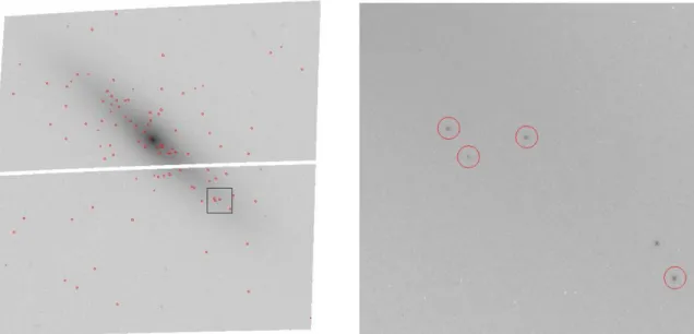 Figure 1. Left panel: VCC 1692 and globular cluster candidates with class >0.9. The white gap in the middle of the image is the gap between two WFC detectors.