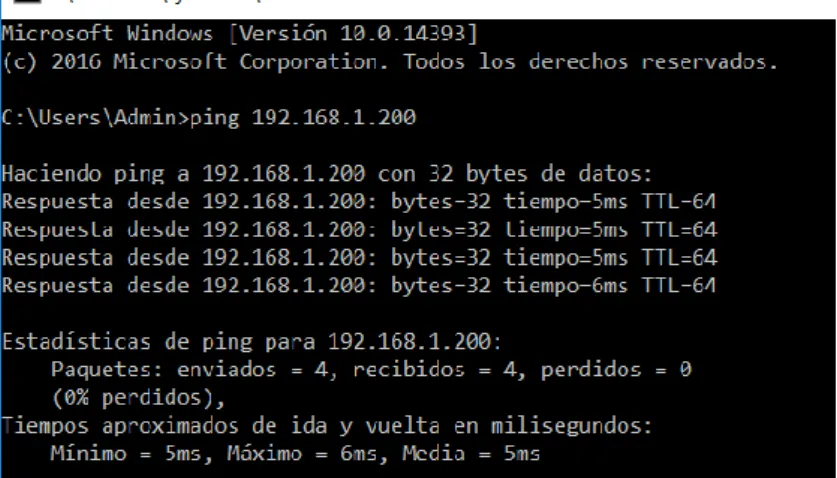 Figura 28. Ping a la dirección IP de la Raspberry para comprobar su conexión 