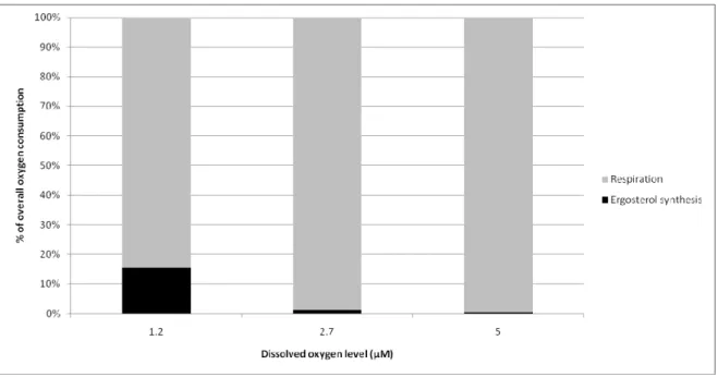Figure 5. Contribution of different metabolic pathways to oxygen consumption as  predicted by the Yeast 4.0 model after constraining with gene expression data