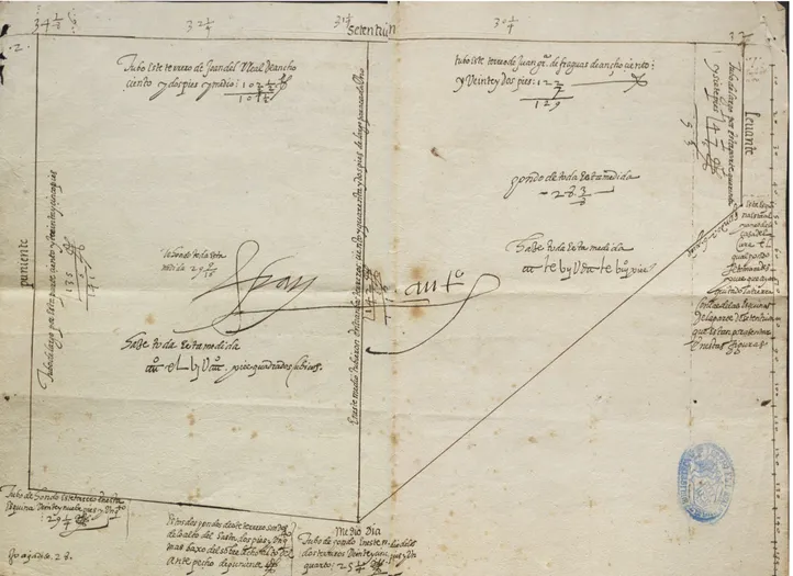 Fig. 5. Sketch defining the measurements of the earthwork in the Lonja. Real Biblioteca del Monasterio del Escorial, Doc