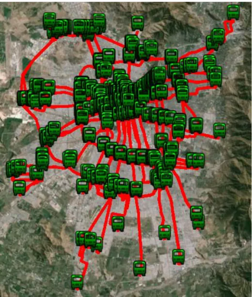 Figura  ‎ 5.3: Recorridos y paradas usadas en la modelación 