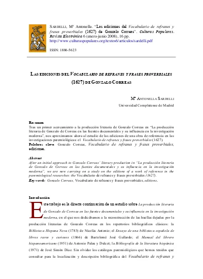 El siglo de Oro en escena - Refranes y frases malsonantes que coligió el  maestro Gonzalo Correas (Primera parte) - Presses universitaires du Midi