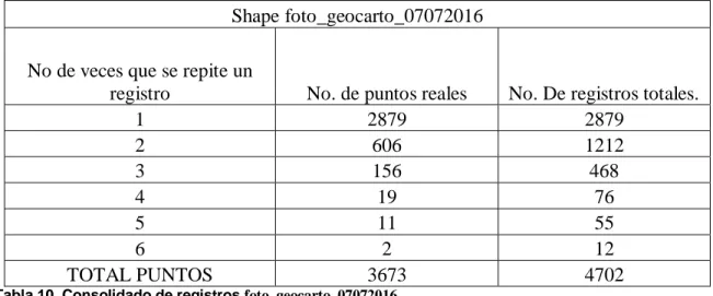 Tabla 10. Consolidado de registros foto_geocarto_07072016 