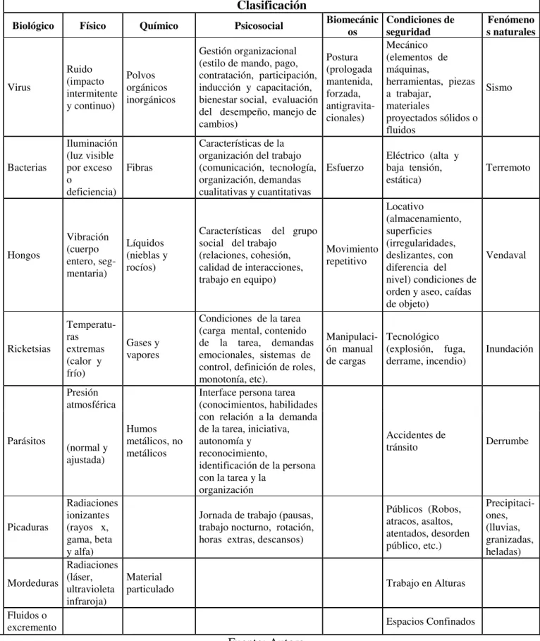 Tabla 10: Clasificación de riesgos 