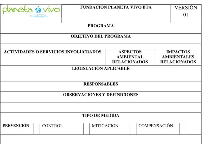 Tabla 13: Estructura de los programas 