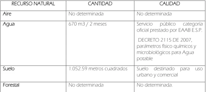 Tabla No4.   Demanda de Recursos Naturales 