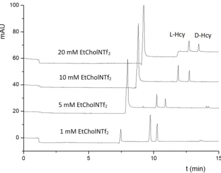 Figure 4. Electropherograms corresponding to the chiral separation of Hcy using a dual 302 