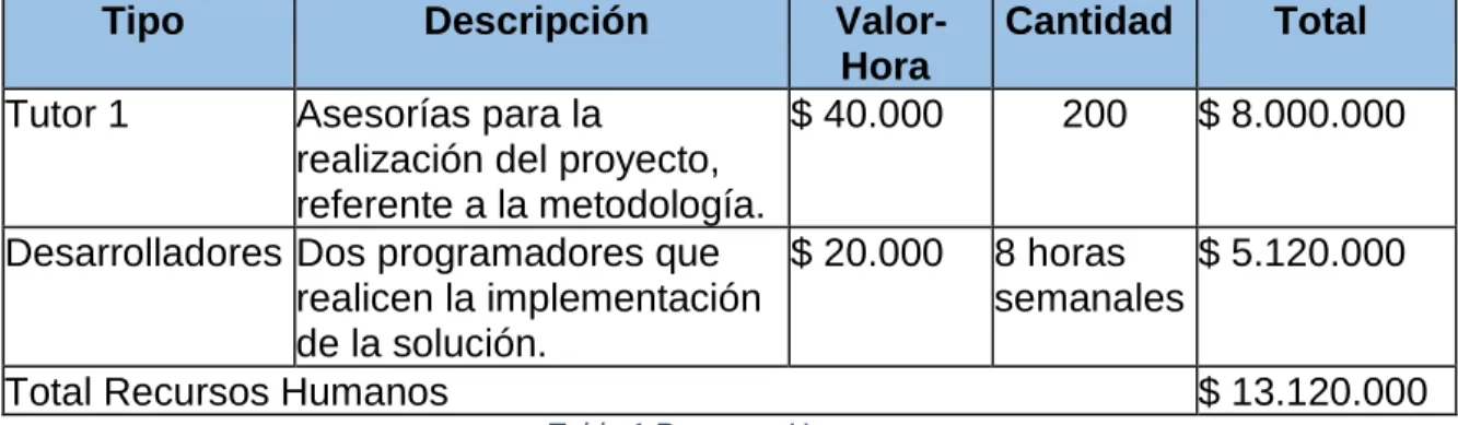 Tabla 1 Recursos Humanos
