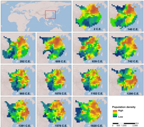 Figure 1 Location of study area and human population density per