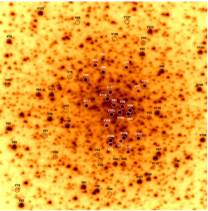 Fig. 2. NGC 6388: finding chart constructed from the reference image marking the positions of the variable stars