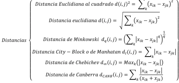 Tabla 1 Definición de Distancias utilizadas para Medidas de Similitud 