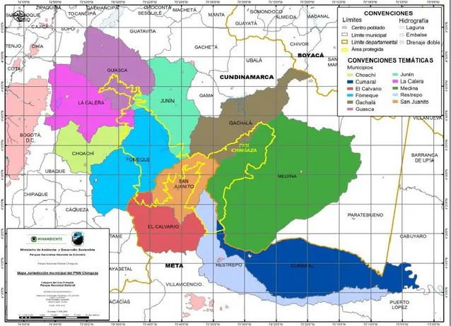 Figura  4.  Parque  nacional  Natural  Chingaza  y  zona  de  influencias.  Municipios  (Fuente:  Parques Nacionales Naturales de Colombia, 2015)