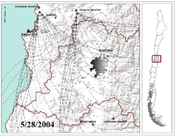 Figure 27 Forward trajectories starting a Chagres and Ventanas smelters on May 28 th  2004