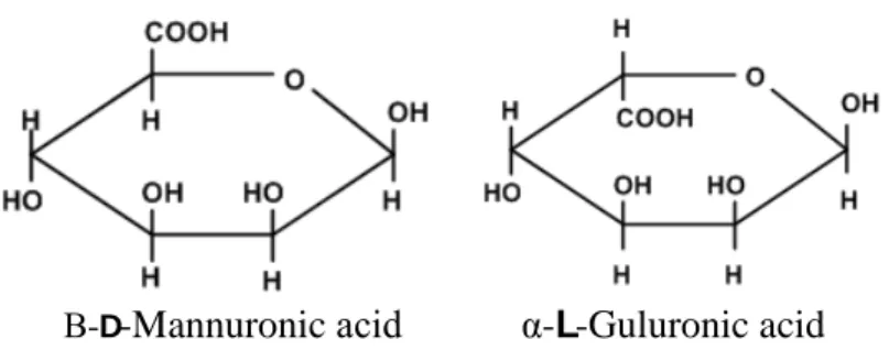 Figure 1.1.  Classical formulas of the two monomeric units of the alginic acid. 