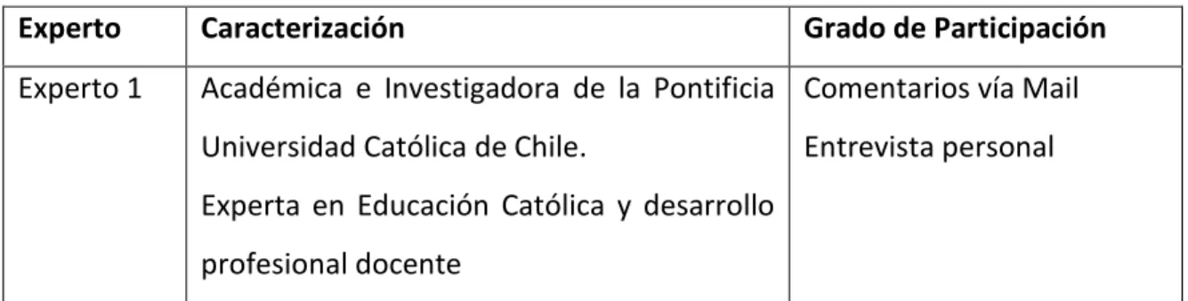 Tabla N° 1: Caracterización Expertos 