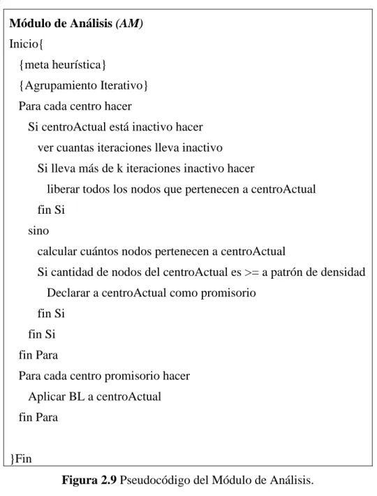 Figura 2.9 Pseudocódigo del Módulo de Análisis. 