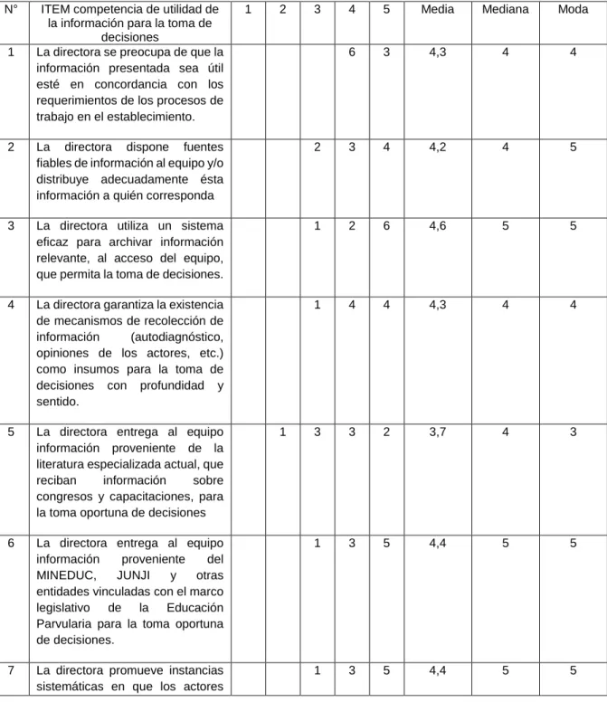 Tabla 13. Competencia: “Utilidad de la información para la toma de decisiones” 