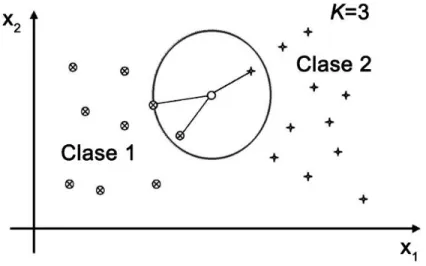 Figura 1.5: Ejemplo de aplicación del algoritmo K-NN.  