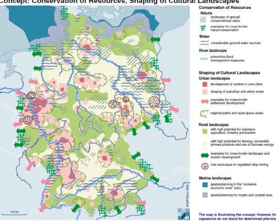 Figura 12: Mapa demostrativo referente a eje estratégico para el desarrollo del  ordenamiento territorial en Alemania
