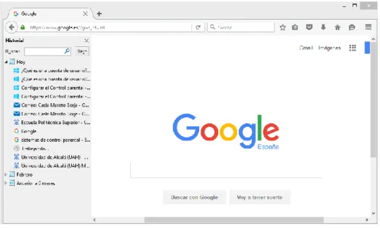 Ilustración 10: Historial web anclado en panel izquierdo (Ctrl + H) 