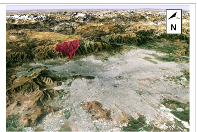 Figure 2.1. Satellite image of the Andes in central Chile, next to the city of Santiago