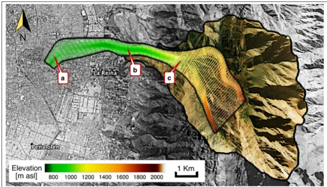 Figure 5.1. Satellite image of the Quebrada de Ram´on watershed and the computational domain
