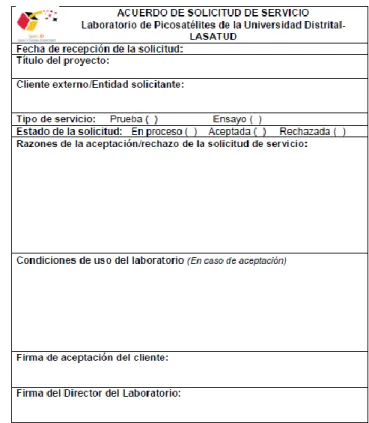 Figura 3. REF. LABSAT 5. Formato de acuerdo de solicitud del servicio. 22