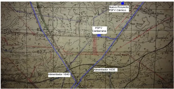 Figura 2: Localización geográfica real del PSFV Cantarrana y el nuevo proyecto del Cárnico