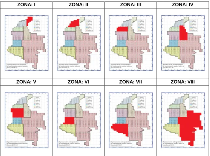 Tabla 14: Regionalización de los parámetros de transformación. 