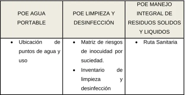 Tabla 1. Matrices de POE’s  
