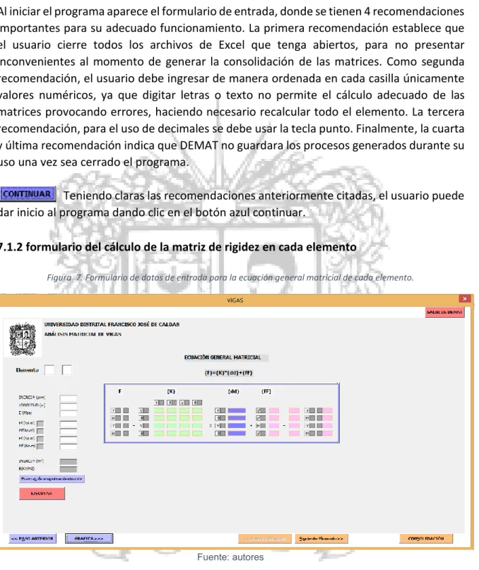 Figura  7. Formulario de datos de entrada para la ecuación general matricial de cada elemento