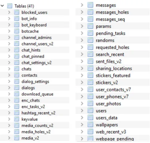 Figura 3.3: Base de datos cache4.db Telegram