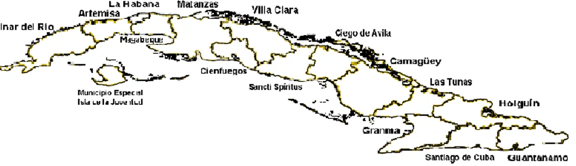 Figura 3.1. Mapa de la 7ma. División Político-Administrativa de Cuba en 2011. 