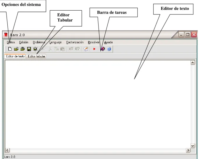 Fig. 1: Ventana principal. Editor de texto.  