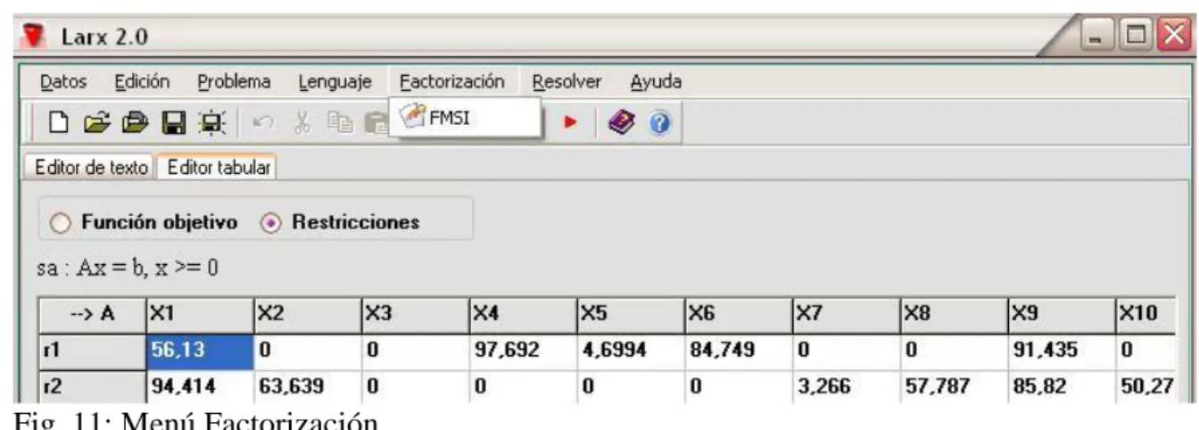 Fig. 11: Menú Factorización. 