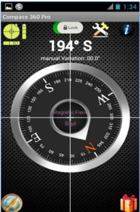 Figura 6 App Brújula 360, Ejemplo de magnetómetro. [13] 